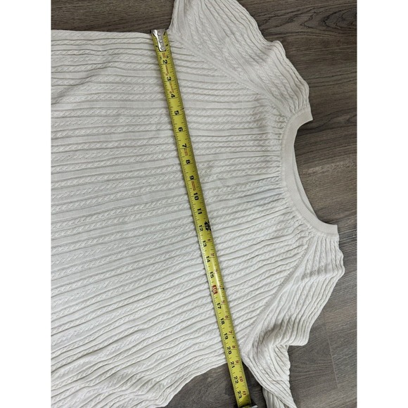 Elie Tahari Cloud White Sweater Cable Knit Silk Pullover cottage farmhouse M - Picture 6 of 15
